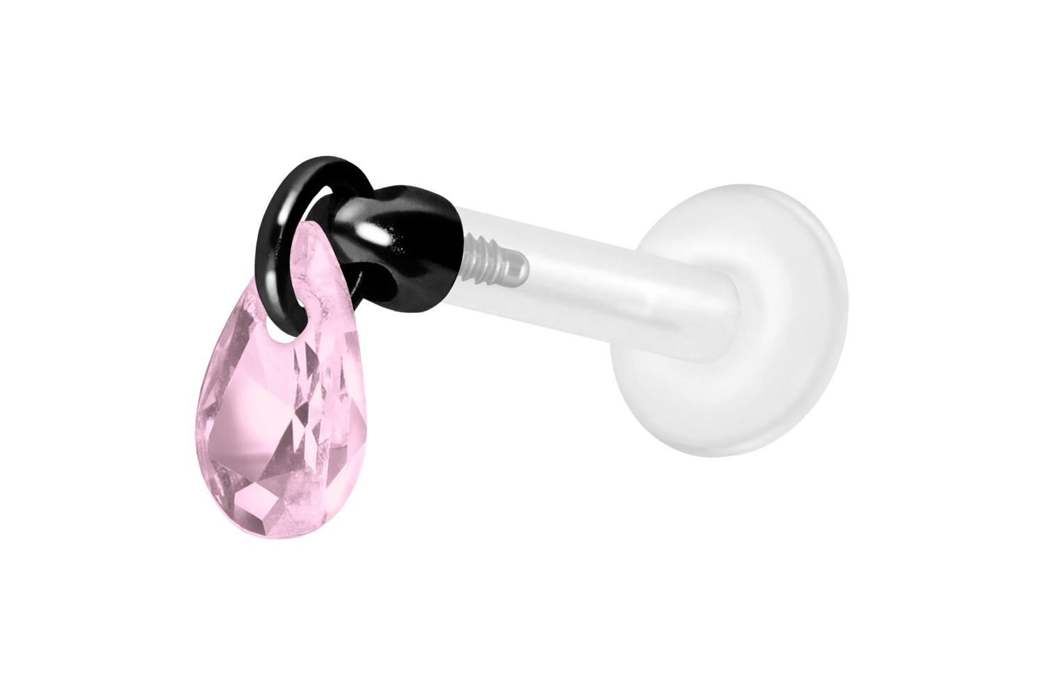 PTFE Labret Piercing mit Innengewinde + Titan-Aufsatz KRISTALLTROPFEN